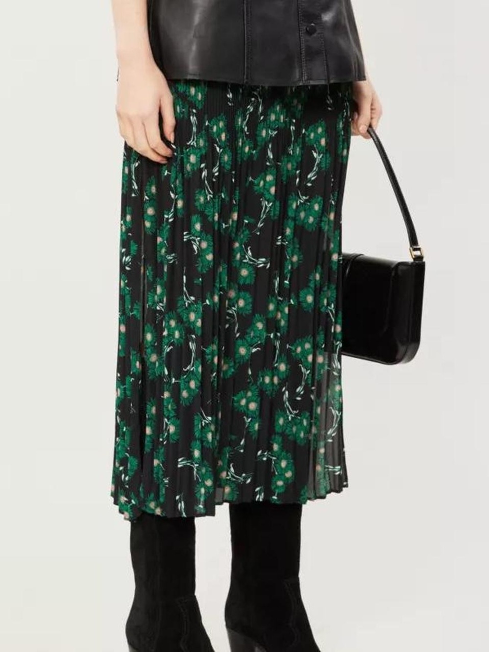 Topshop Black Crystal Floral Pleated Midi Skirt with tie belt - Picture 3 of 11